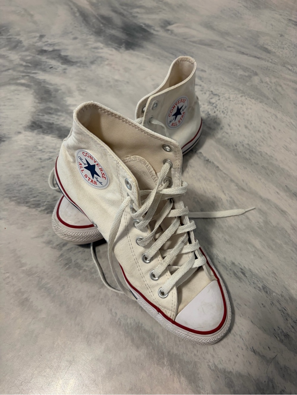 Converse High Top Sneakers in White with Red & Blue Accents